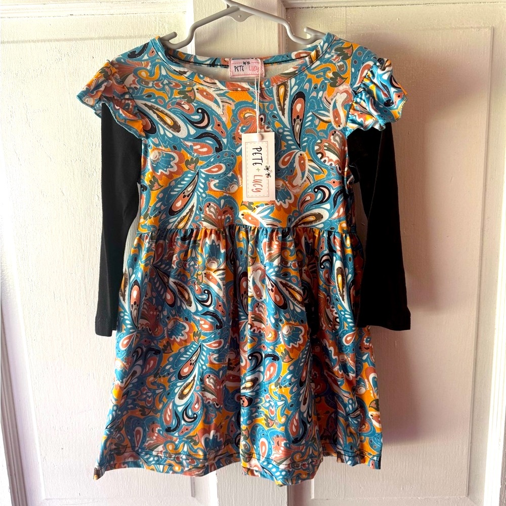 Pink and Blue Casual Sundress with Flutter Sleeves